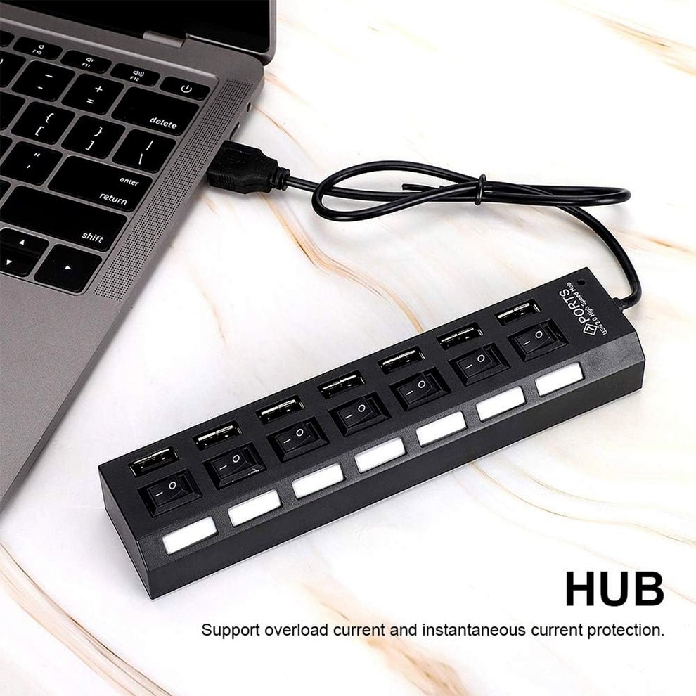 7 Port USB Hub – 7-in-1 Individual Switches, LED Indicators