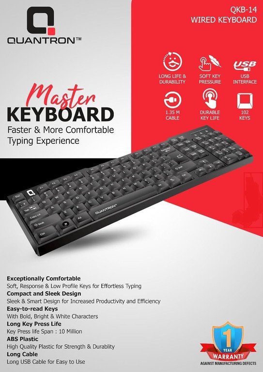 Quantron QKB-17, MINI KEYBOARD COMPACT AND SLEEK DESIGN Wired USB Laptop-size Laptop Keyboard Compatible with Desktop, Laptop, Mac